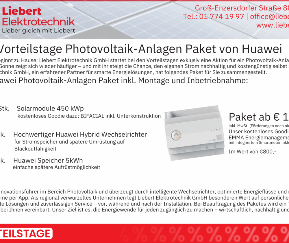 Aktion Vorteilstage MeinBezirk – Photovoltaik-Anlagen Paket von Huawei